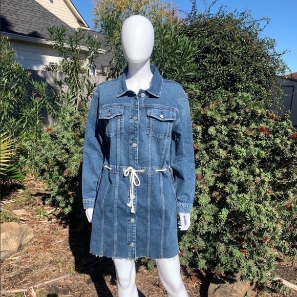 NWT Hudson Button Down Tie Waist Grommet Detail Denim Dress - Picture 2 of 15